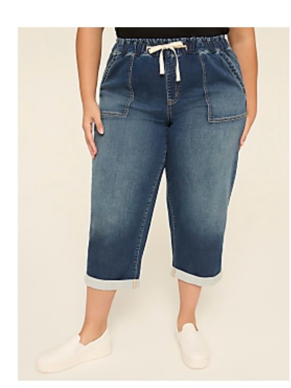 NWT Lane Bryant Dark Blue Denim Capris with Drawstring Waist
